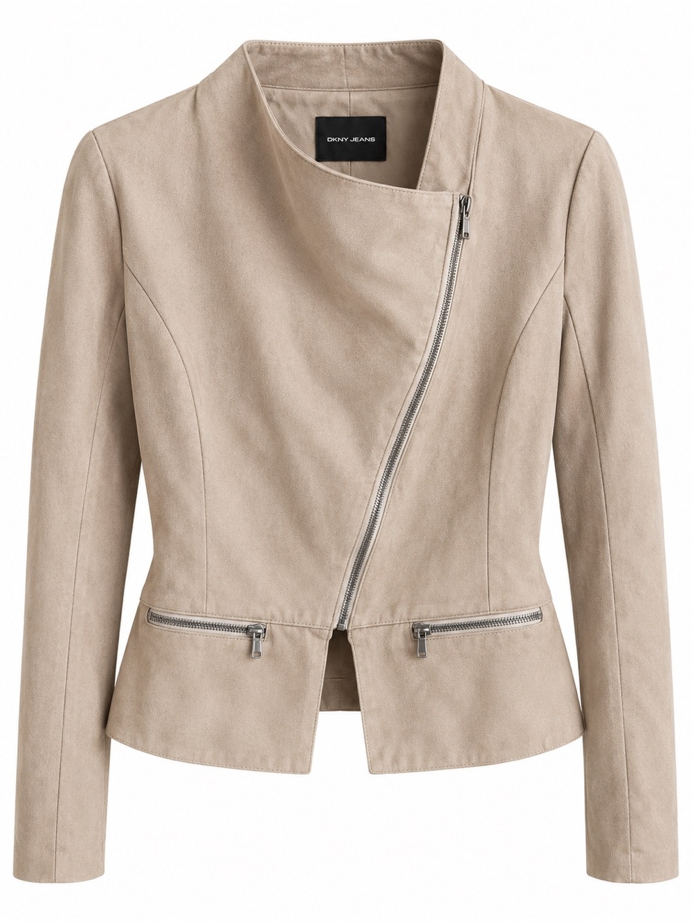 DKNY Jeans Tan Faux Suede Asymmetrical Moto Jacket size L
